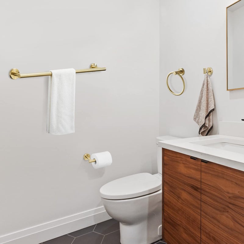 FAIRGIA Gold Bathroom Hardware, Bathroom Accessories Set Includes Toilet Paper Holder 24 Inch Towel Bar Towel Ring Robe Hook 4 Pieces Wall Mount - Image 2